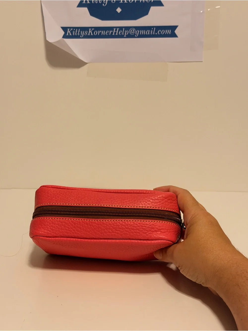 NWOT Dooney & Bourke Cosmetic Bag Pebble Grain Leather Pink/Brown